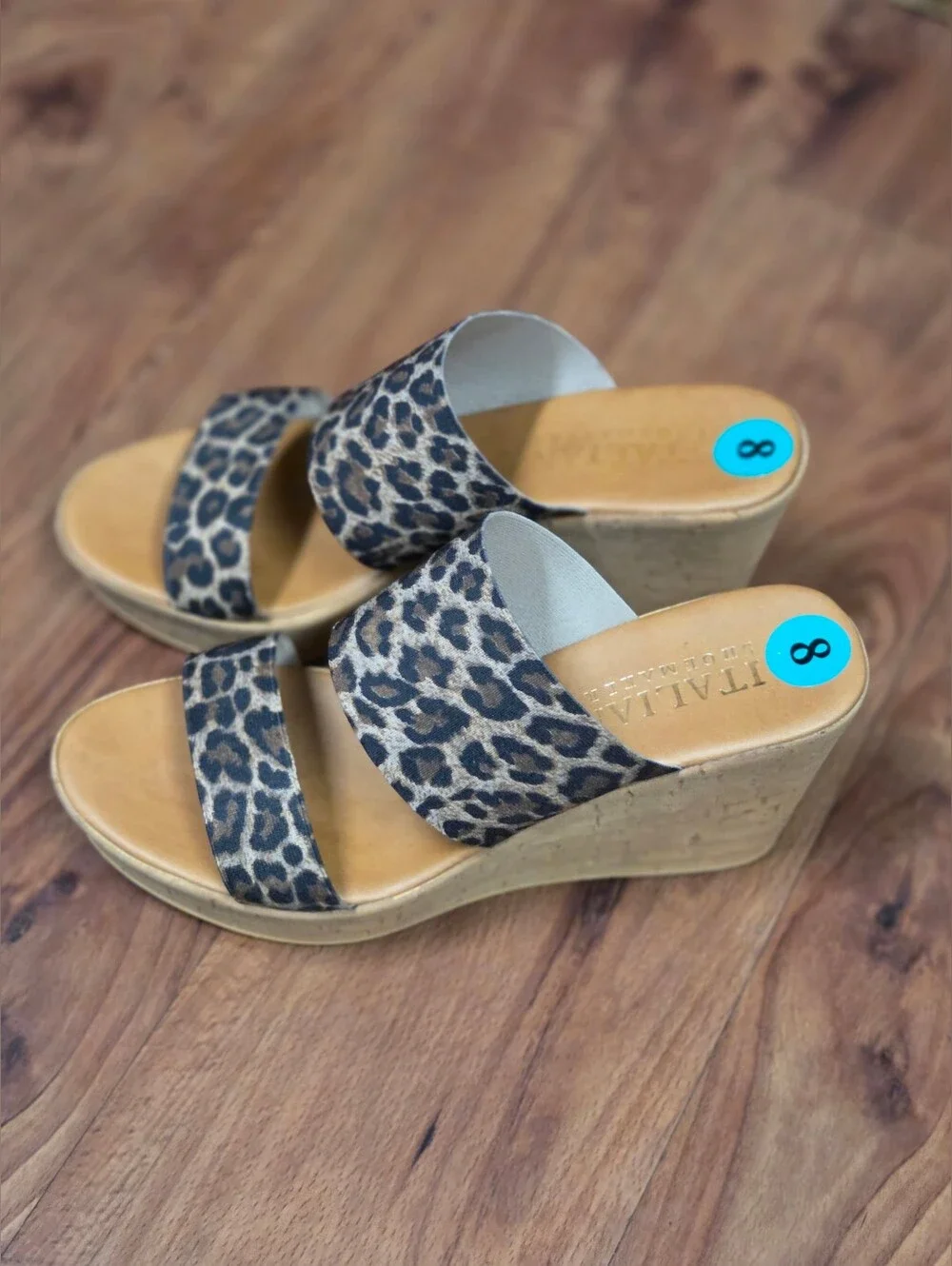 Italian Shoemakers Leopard-Print Double Strap Wedge Sandal - Tan/Black